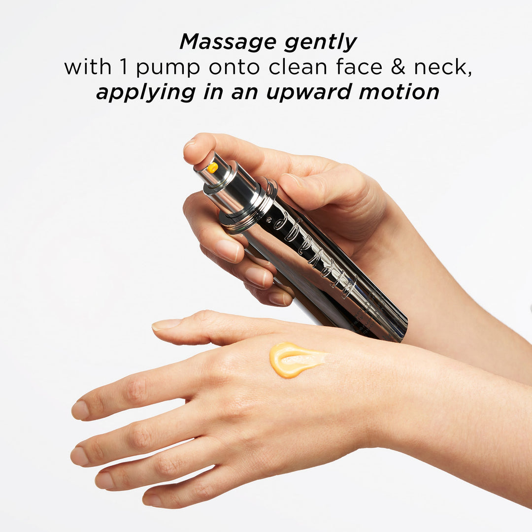 Massage gently with 1 pump onto clean face and neck applying in an upward motion