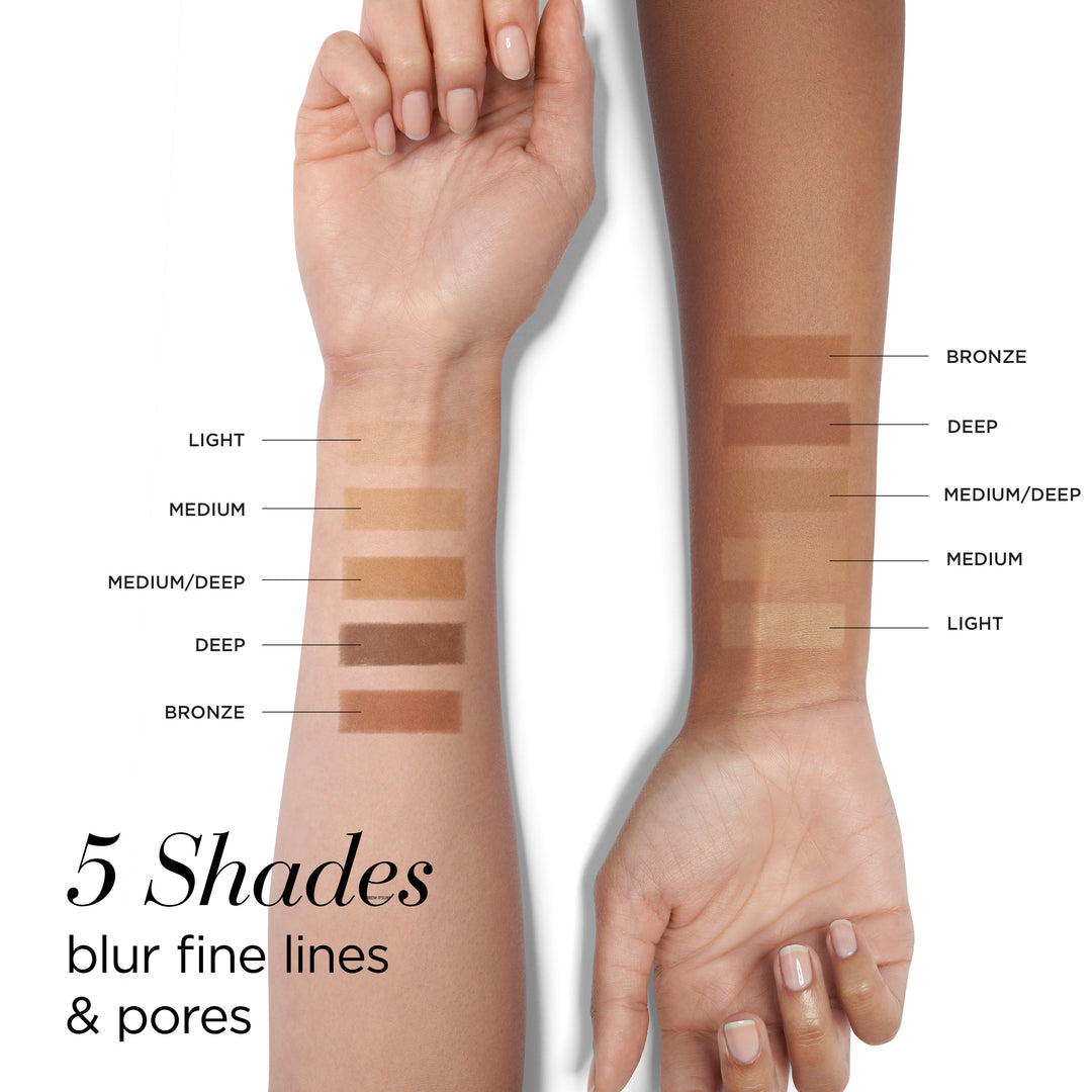 5 Shades blur fine lines and pores. Swatches on arms