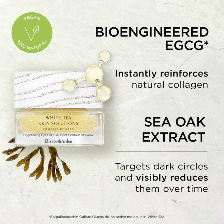 Bioengineered EGCG* Instantly reinforces natural collagen. Sea Oak Extract- Targets dark circles and visibly reduces them over time. *Epigallocatechin Gallate Glucoside, an active molecule in White Tea