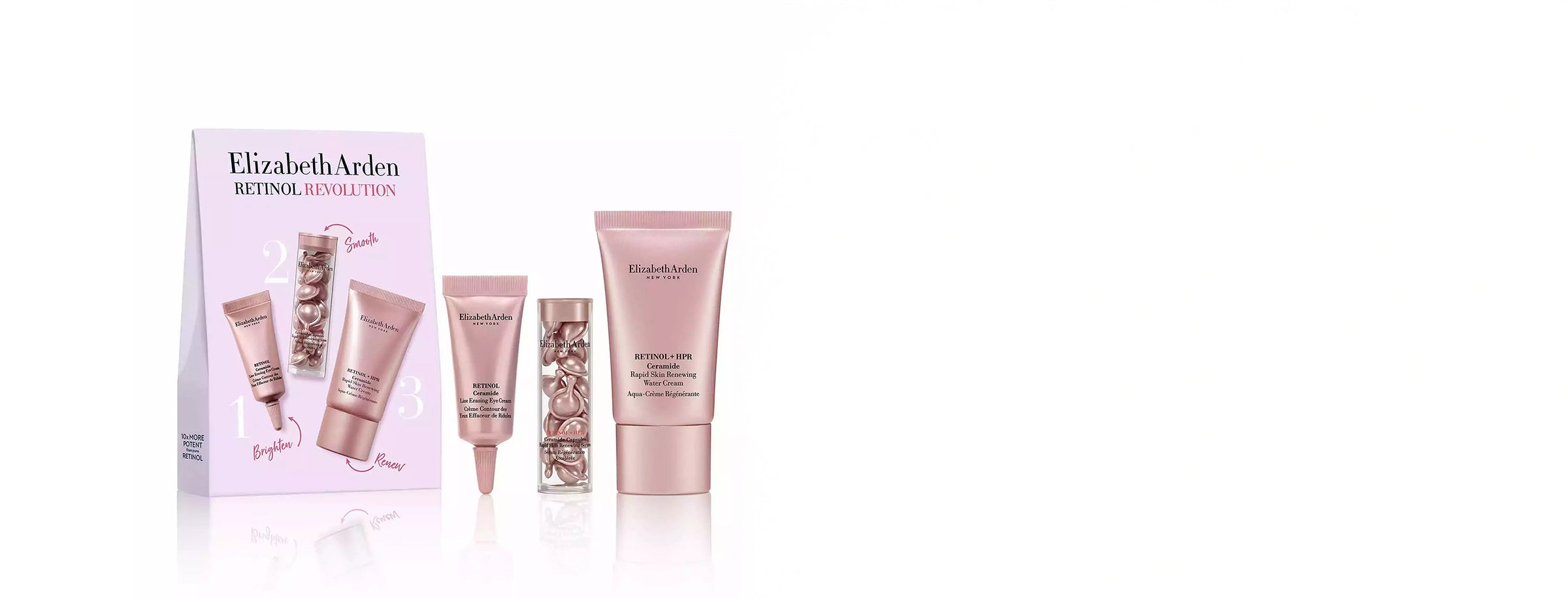 Elizabeth Arden skincare set with packaging on a white background