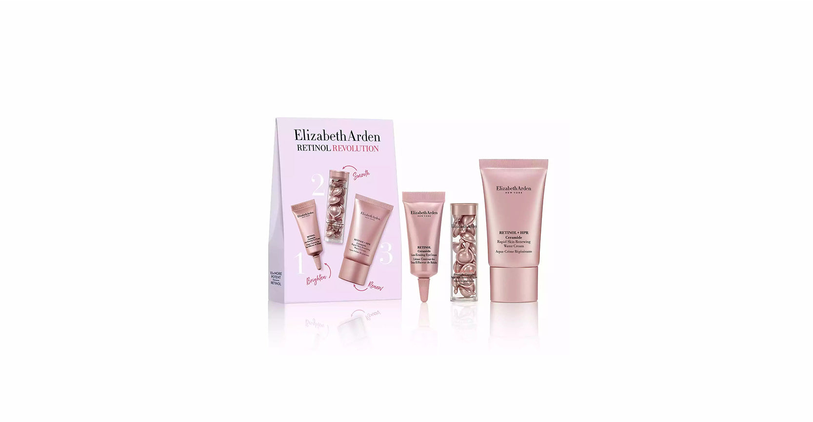 Elizabeth Arden skincare set with packaging on a white background