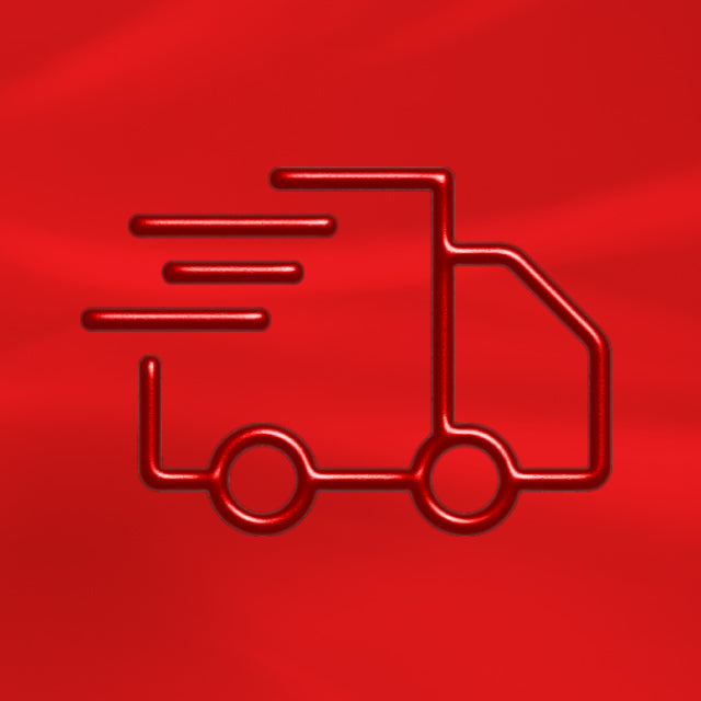 Red delivery truck icon on a red background for free shipping