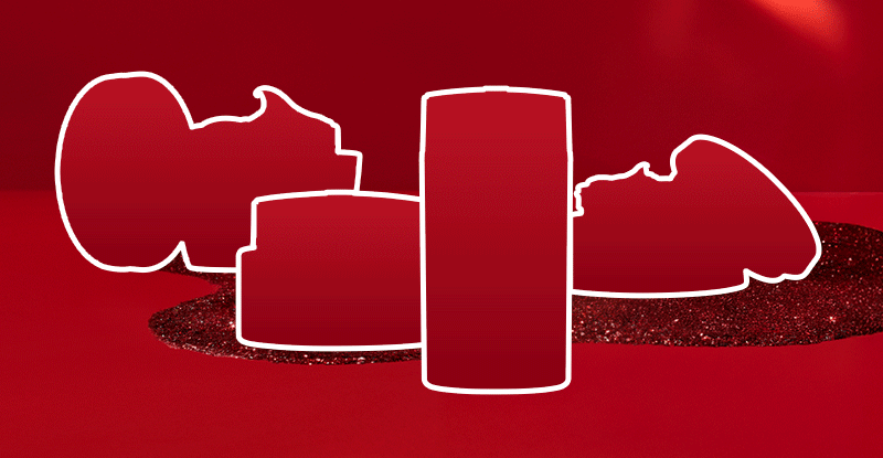 Animation of 4 Elizabeth Arden Moisturizers on red background with red glitter