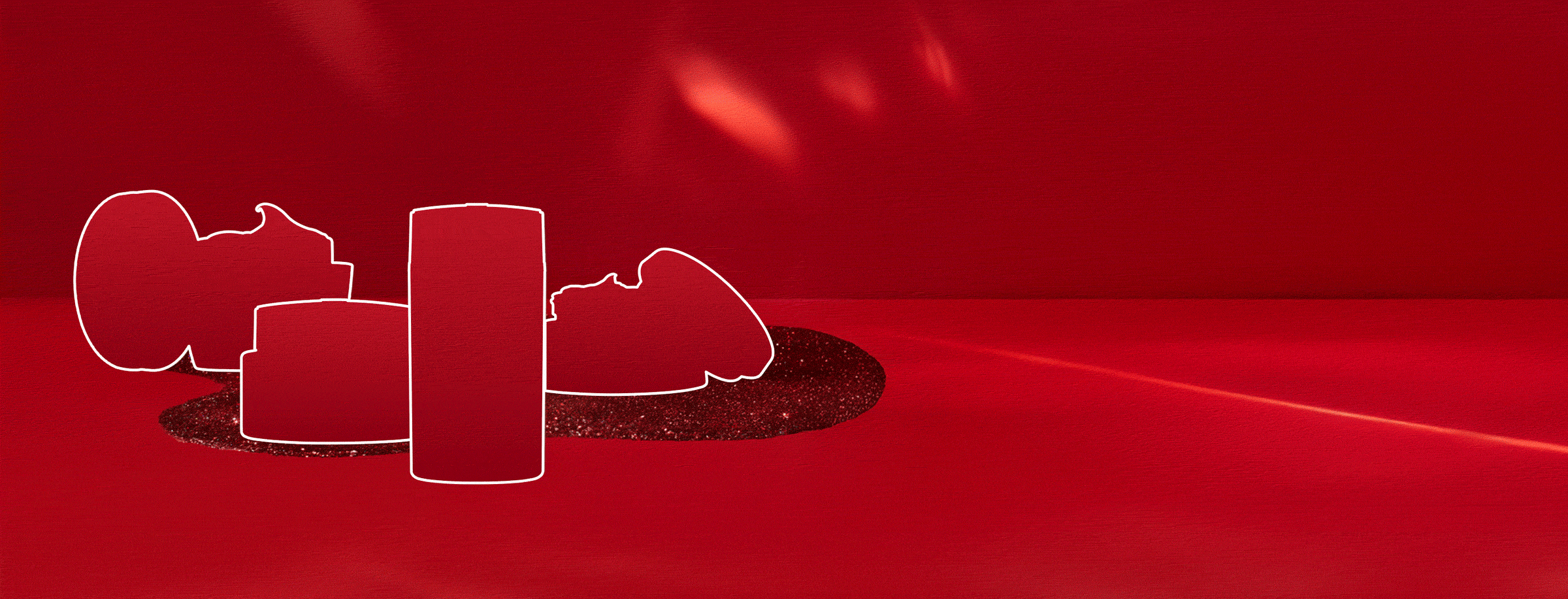 Animation of 4 Elizabeth Arden Moisturizers on red background with red glitter