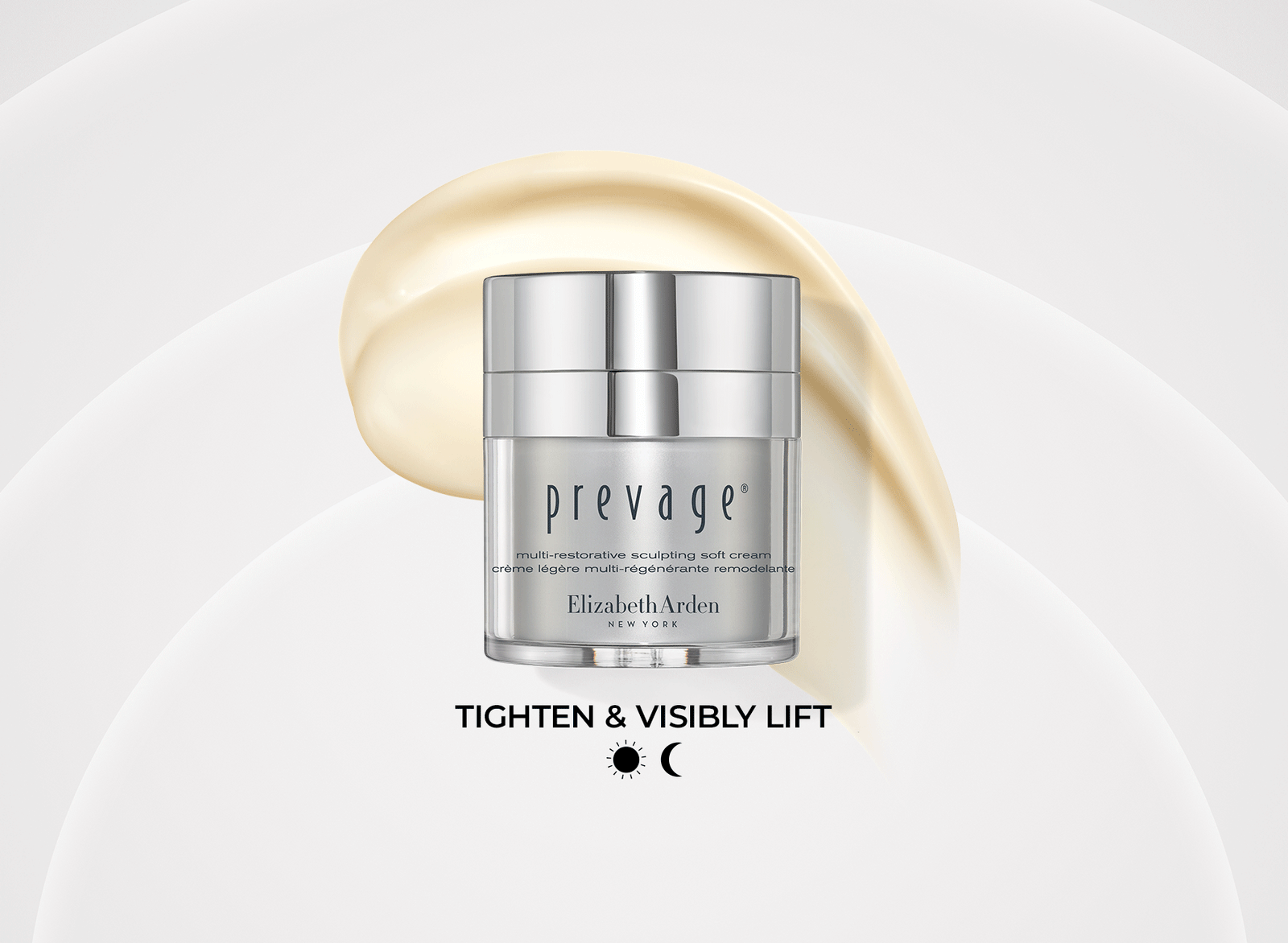 Prevage Sculpting cream with texture swipe with benefits copy "97% would delay aesthetic treatment and 100% say skin is fuller & lifted. Tighten and visibly lift, use day and/or night"