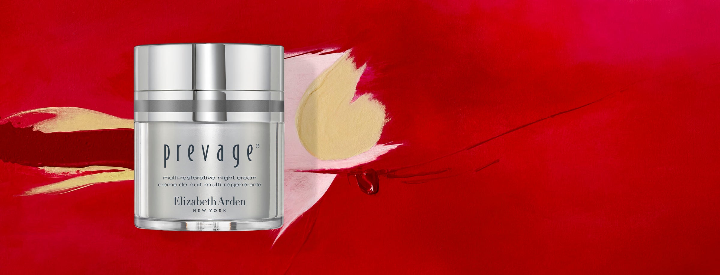Prevage skincare product by Elizabeth Arden on a red background