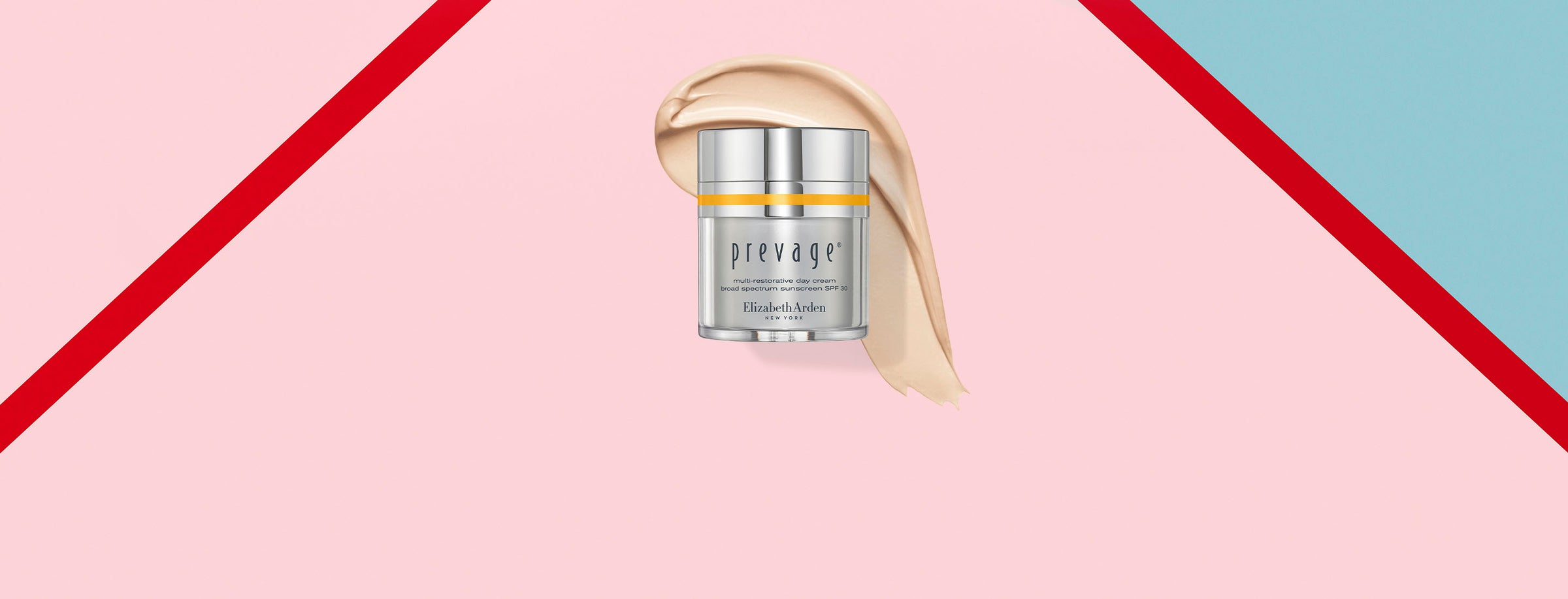 Prevage multi-restorative day cream broad spectrum sunscreen SPF 30 by Elizabeth Arden on a colorful geometric background