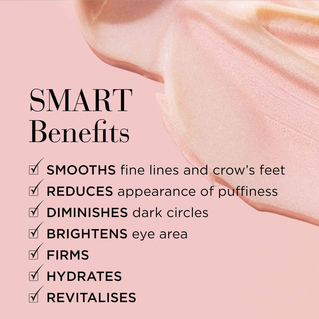 Smart Benefits- Smooths fine line and crow's feet, reduces appearance of puffiness, diminishes dark circles, brightens eye area, firms, hydrates and revitalizes.