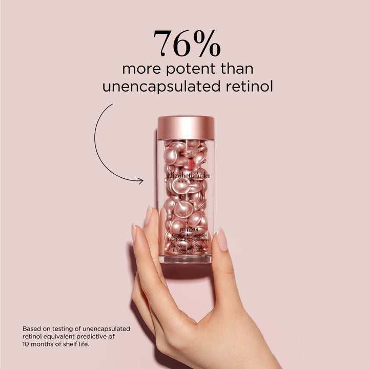 76% more potent than encapsulated retinol based on testing of unencapsulated retinol equivalent predictive of 10 months of shelf life