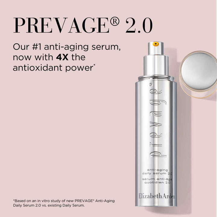 Prevage 2.0. Our #1 anti-aging serum, now with 4X the antioxidant power**Based on an in-vitro study of new PREVAGE Anti-Aging Daily Serum 2.0 vs existing Daily Serum