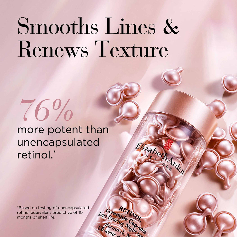 Smooths Lines and renews texture. 76% more potent than unencapsulated retinol**Based on testing of unencapsulated retinol equivalent predictive of 10 months of shelf life