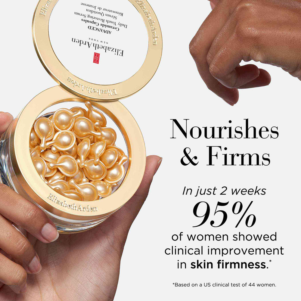 Nourishes and Firms in just 2 weeks. 95% of women showed clinical improvement in skin firmness. **Based on a US clinical test of 44 women.