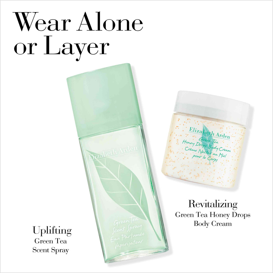 Wear Alone or Layer. Uplifting with Green Tea Scent Spray and Revitalizing with Green Tea Honey Drops Body Cream