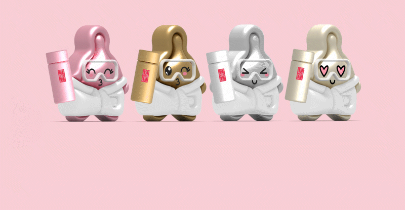  'The Capsule Lab by Elizabeth Arden — on a pink background with 4 cartoon like serum capsules .