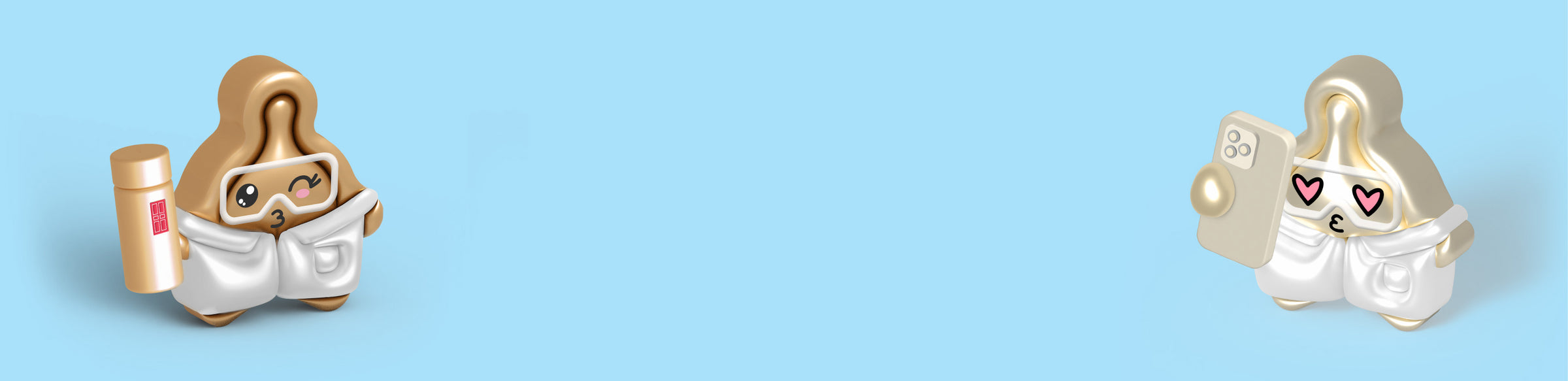 Two cartoon-like serum capsules on a light blue background
