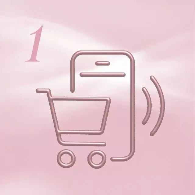 Icon of a shopping cart with a phone and sound wave on a pink background