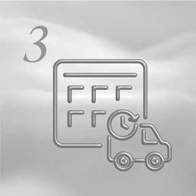 Metallic icon with a truck and recycling symbols on a reflective surface