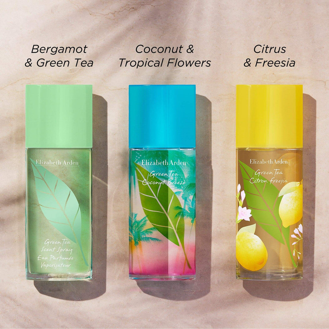 Green Tea Collection includes Bergamot and Green Tea, Coconut and Tropical Flowers, and Citrus and Freesia