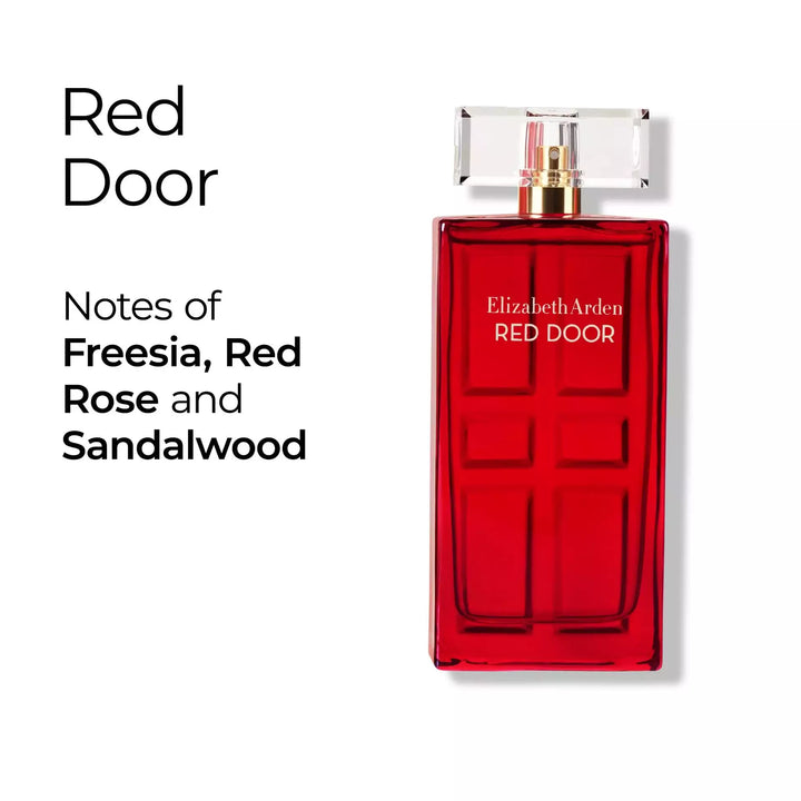 Red Door Eau De Parfum includes notes of freesia, red rose and sandalwood