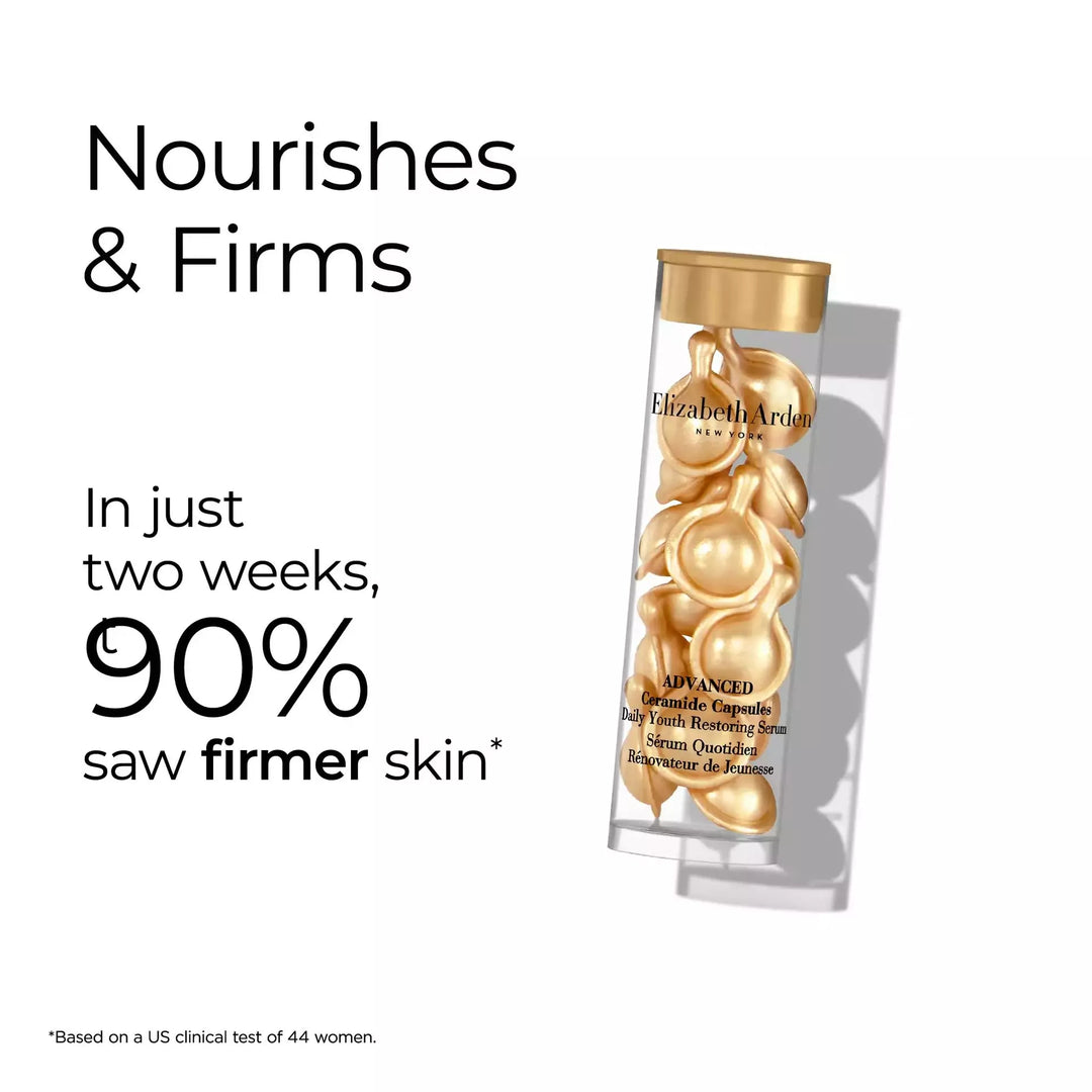 Advanced Ceramide Capsules nourishes and firms. In just 2 weeks, 90% saw firmer skin* *Based on a US clinical test of 44 women.