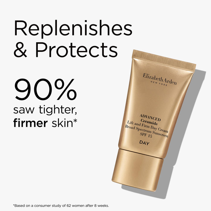 Advanced Ceramide Lift and Firm Day Cream SPF15 replenishes and protects. 90% saw tighter, firmer skin* *Based on a consumer study of 62 women after 8 weeks.