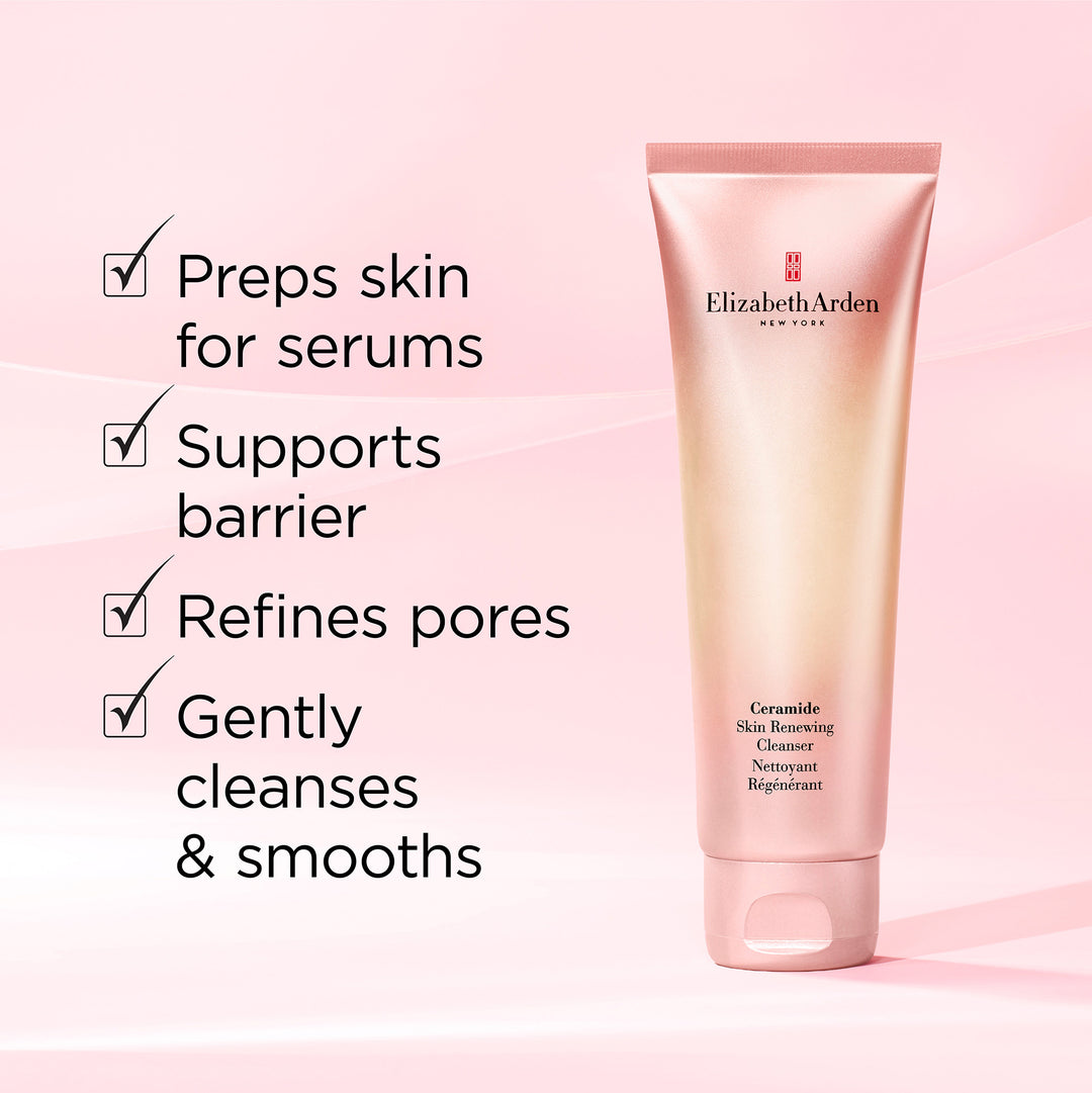 Ceramide Skin Renewing Cleanser preps skin for serums, supports barrier, refines pores and gently cleanses and smooths.