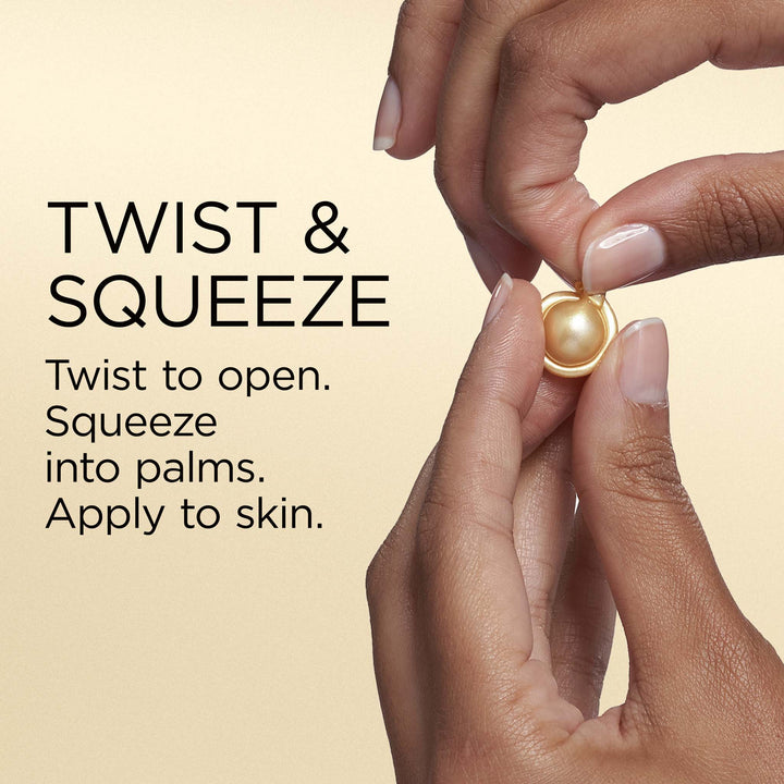 Twist and Squeeze. Twist to open. Squeeze into palms. Apply to skin. 