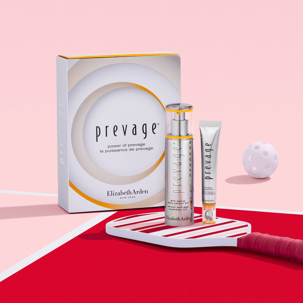 Power of Prevage® Two Piece Set with a pickleball background