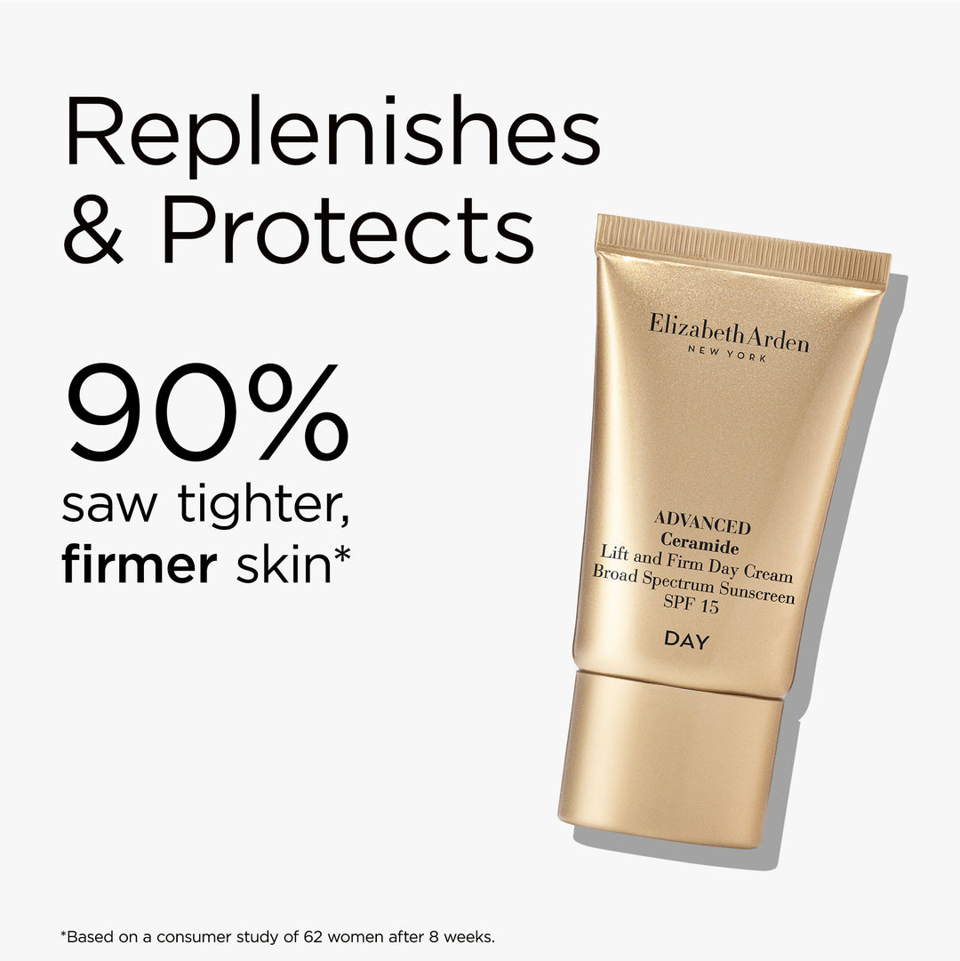 Advanced Ceramide Lift and Firm Day Cream replenishes and protects. 90% saw tighter, firmer skin* *Based on a consumer study of 62 women after 8 weeks.