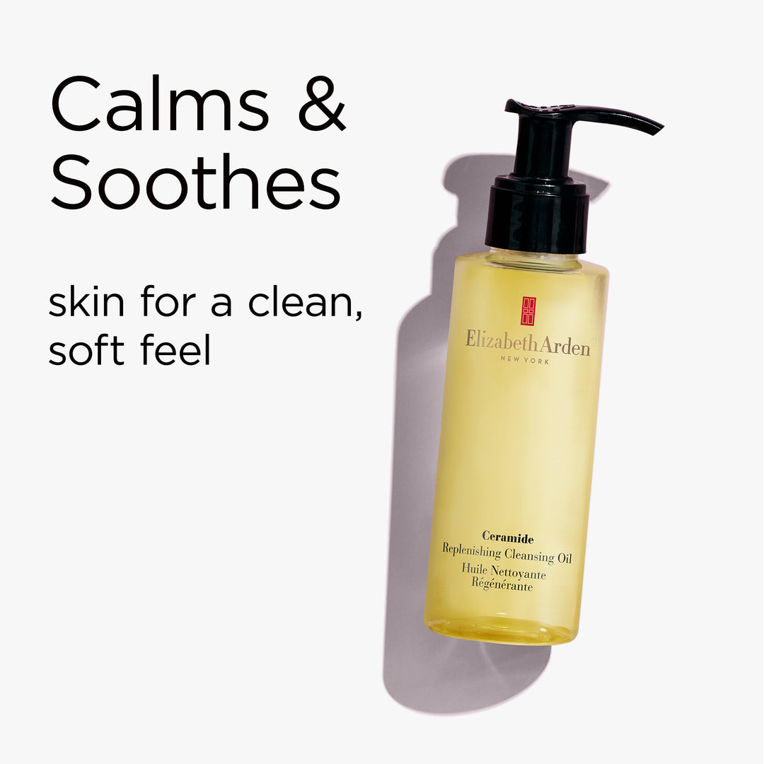 Ceramide Replenishing Cleansing Oil calms and soothes skin for a clean, soft feel