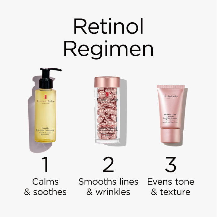 Retinol Regimen. Step 1 Use Ceramide Cleansing Oil to calm and soothe. Step 2 Use Retinol HPR Ceramide Capsules to smooth lines and wrinkles. Step 3 Use Retinol HPR Water Cream to even tone and texture.