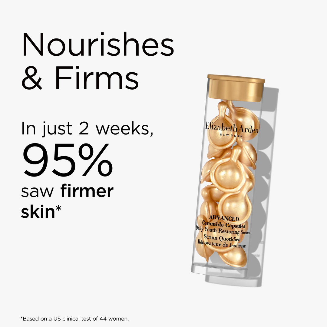 Advanced Ceramide Capsules nourishes and firms. In just 2 weeks, 95% saw firmer skin* *Based on a US clinical test of 44 women.