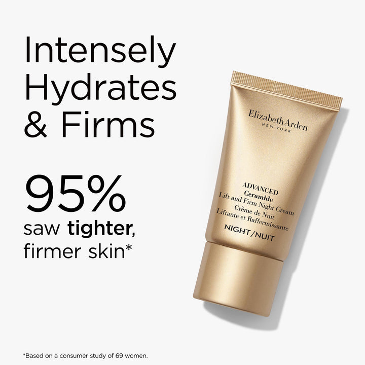Advanced Ceramide Lift and Firm Night Cream intensely hydrates and firms. 95% saw tighter, firmer skin* *Based on a consumer study of 69 women. 