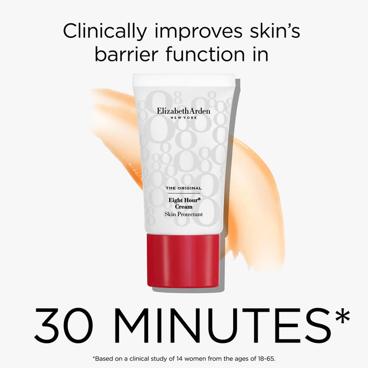 Eight Hour® Skin Protectant clinically improves skin's barrier function in 30 minutes* *Based on a clinical study of 14 women from the ages 18-65.