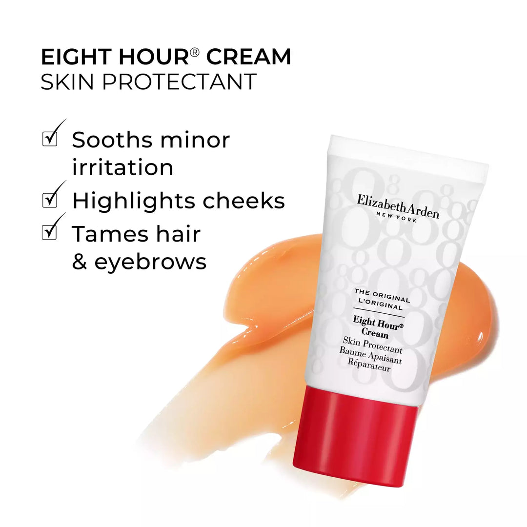 Eight Hour Cream Skin Protectant sooths minor irritation, highlight cheeks and tames hair and eyebrows