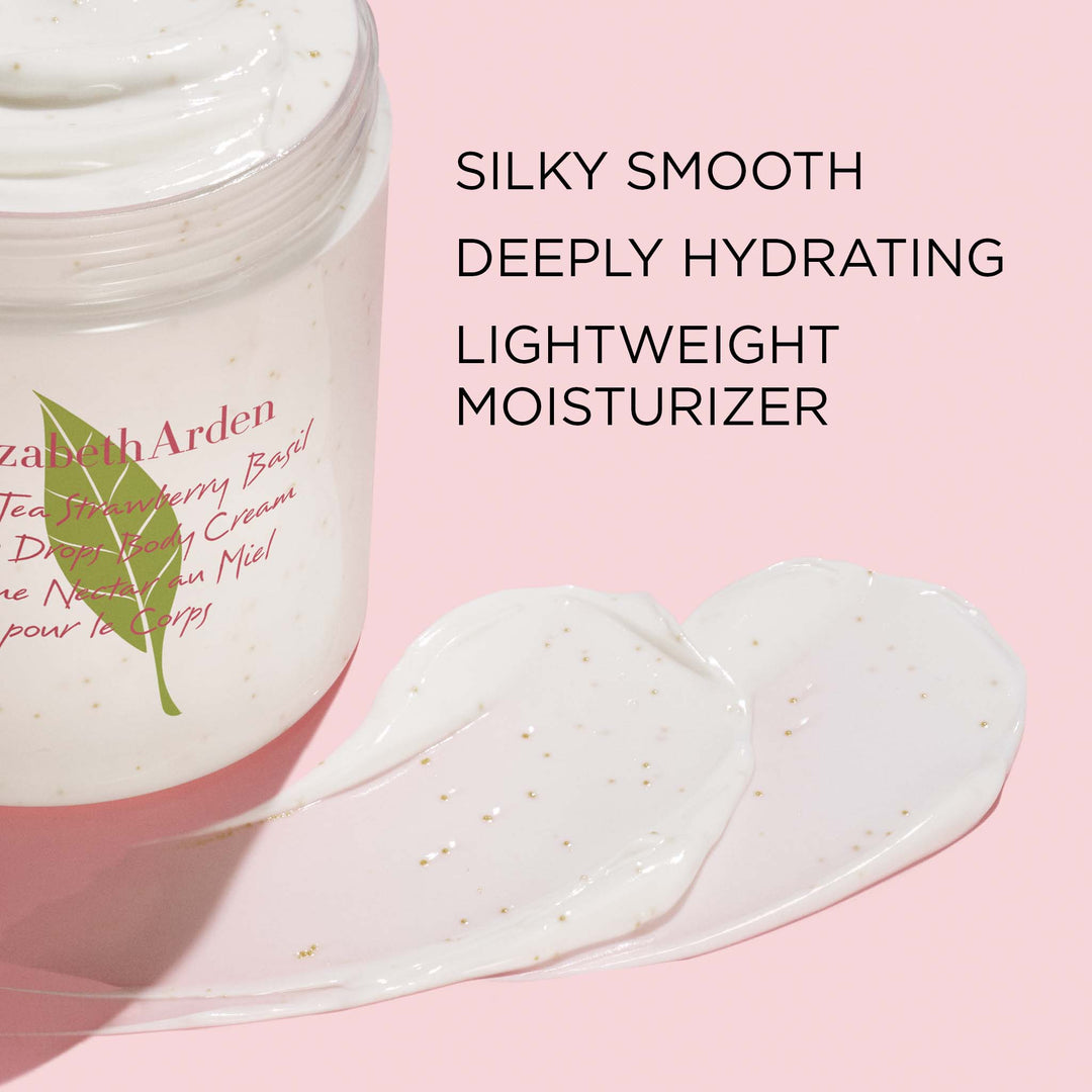 Green Tea Strawberry Basil Honey Drops Body Cream is silky smooth, deeply hydrating and a lightweight moisturizer.