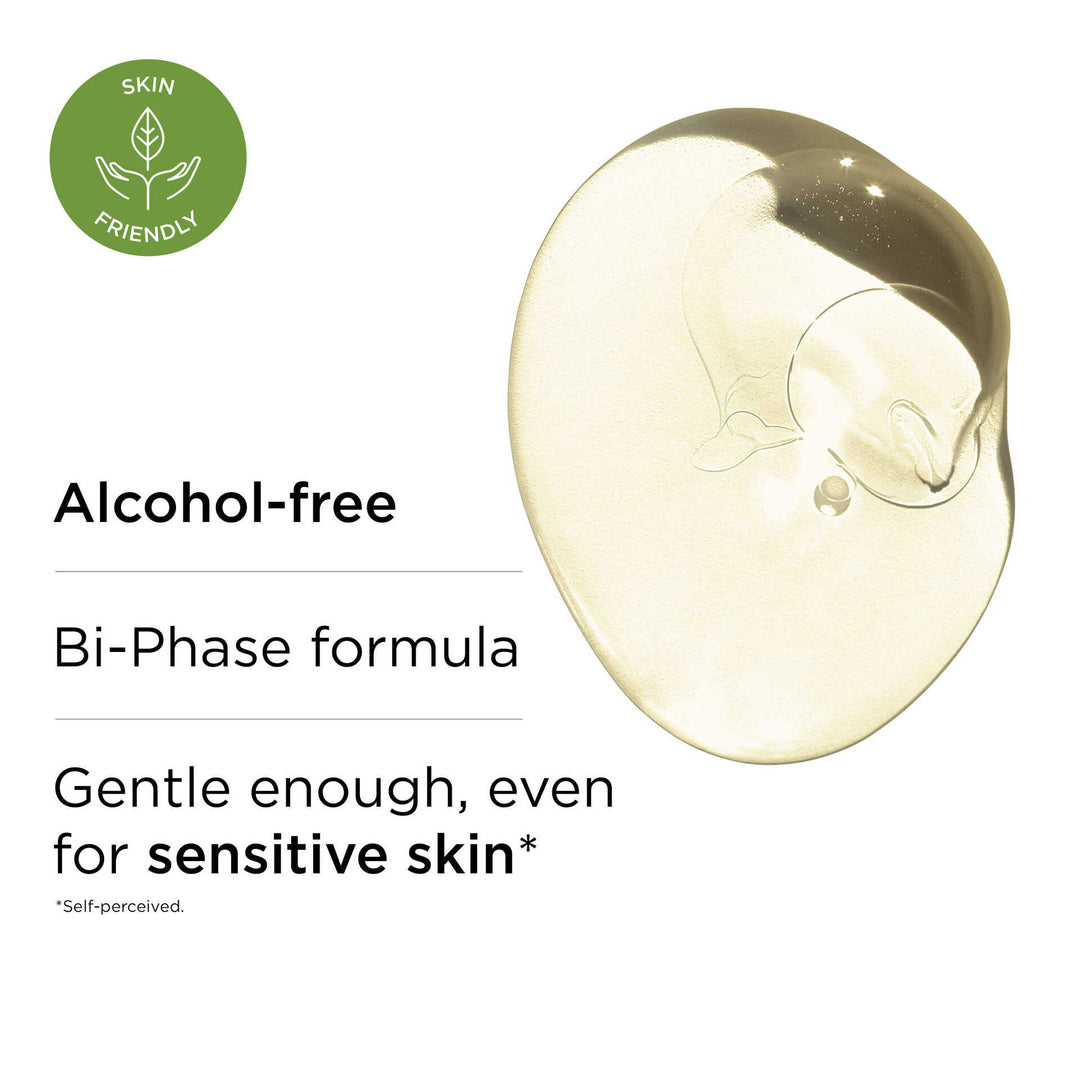 Alcohol-free, bi-phase formula, gentle enough, even for sensitive skin* *Self-perceived